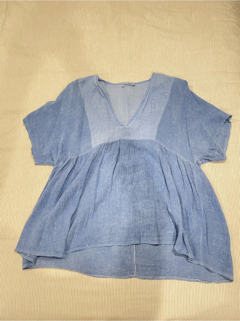Light Blue V-Neck Peasant Blouse - Women